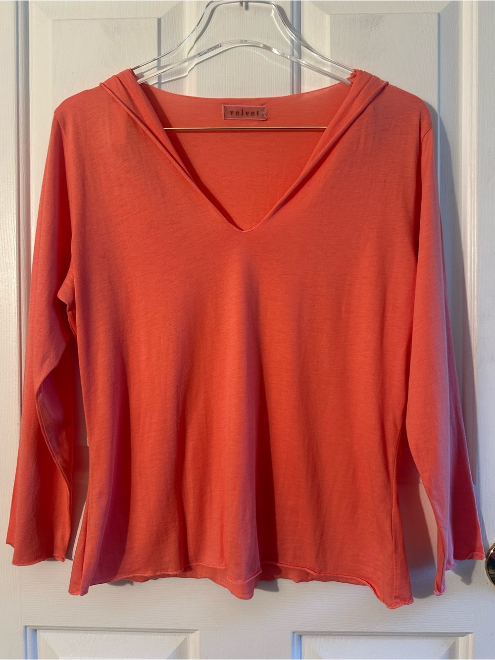 ANTHROPOLOGIE Velvet XL MADE USA Lightweight Peach 3/4 Sleeve V Neck T Shirt